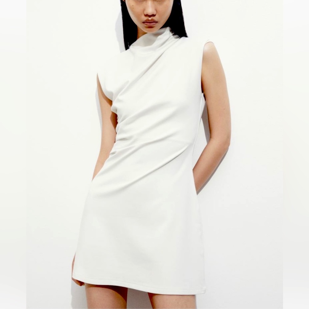 H&M Ivory Cream-white Draped Asymmetrical Dress NWOT Size XL